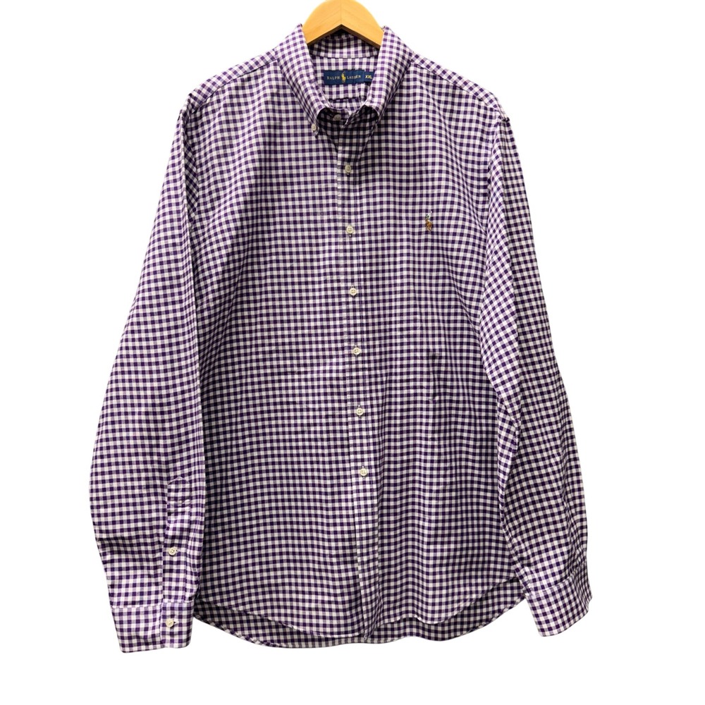 Ralph Lauren Button Down Shirt Mens XXL Gingham Purple Plaid Flesh Pony Preppy